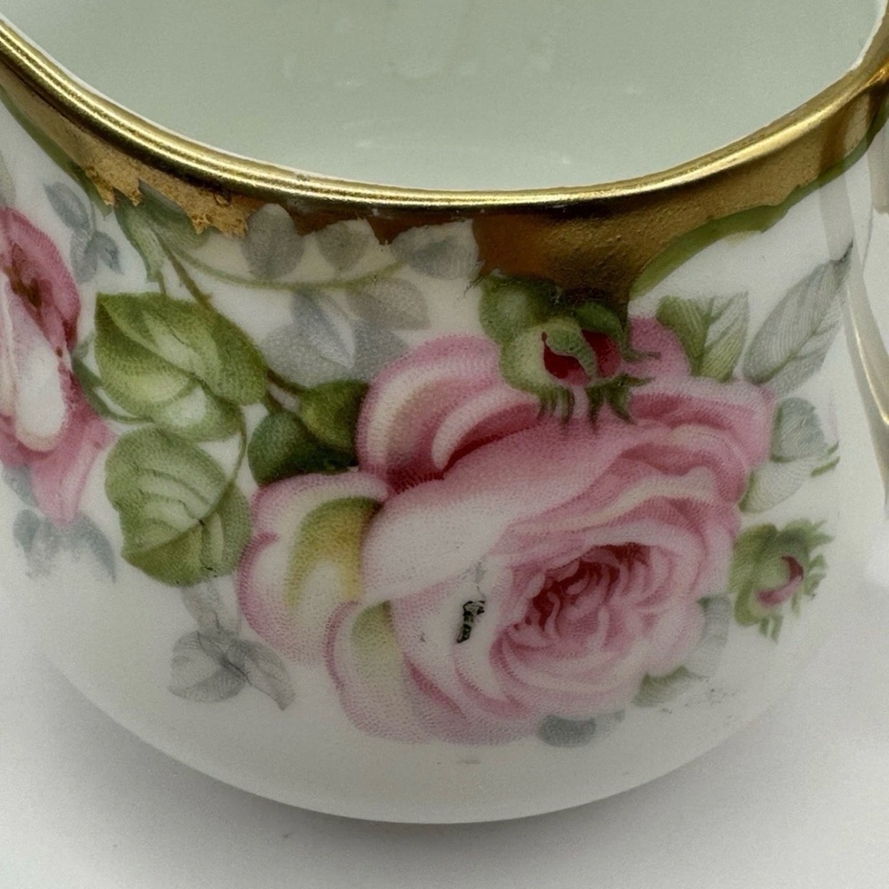 Vintage Bavaria J&C Porcelain Sugar Bowl & Creamer Set Pink Roses Gold Trim #117 - Picture 5 of 10